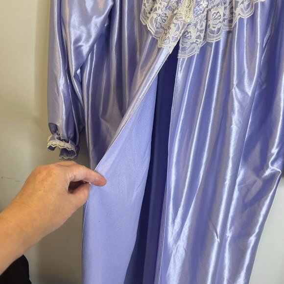 Queentex Vintage Purple Satin Lace Robe Women’s L Long Sleeve Bridal Housecoat - Picture 4 of 6